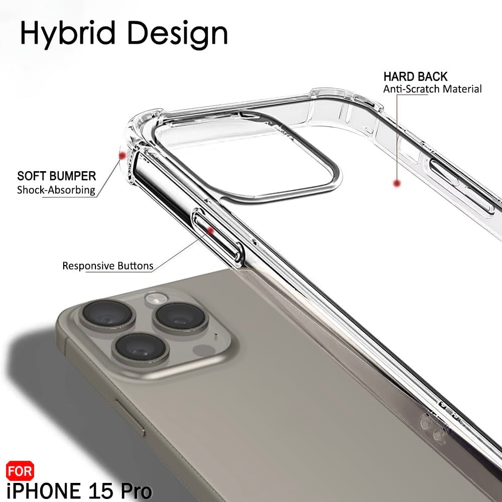 Transparent Crystal Clear Back Cover for Apple Iphone 15 Pro